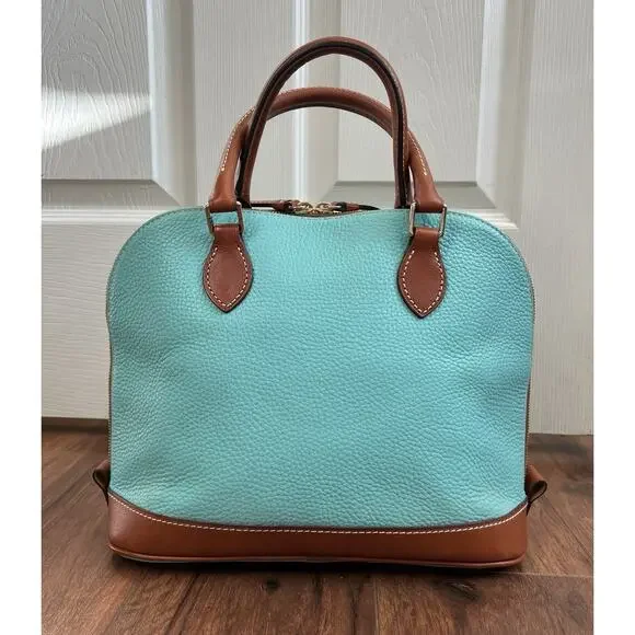 DOONEY & BOURKE Turquoise Pebble Leather Zip Top Domed Satchel Bag Purse - Picture 8 of 16
